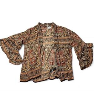 ASOS multicoloured paisley print blouse with bell sleeves - size 14